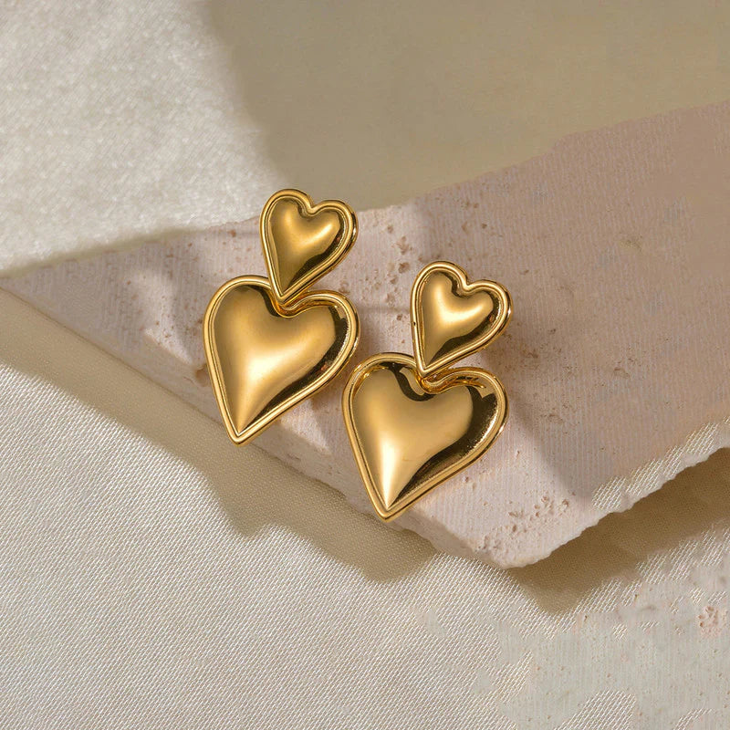 Bold Double-Heart Gold Statement Earring