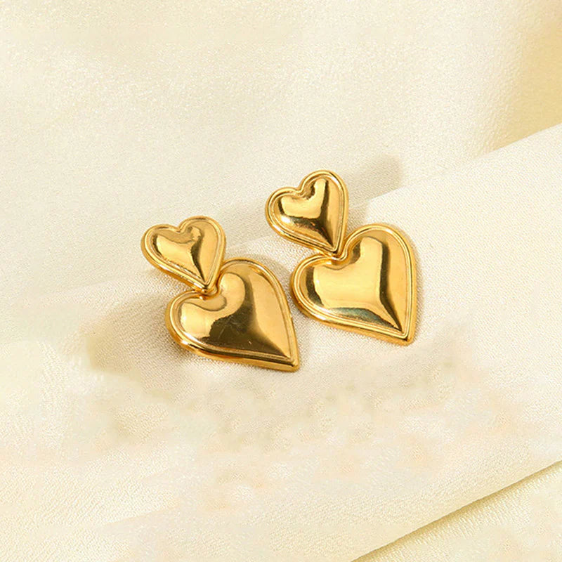 Bold Double-Heart Gold Statement Earring