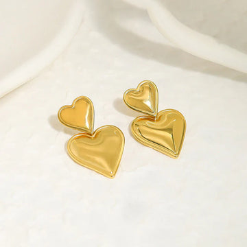 Bold Double-Heart Gold Statement Earring