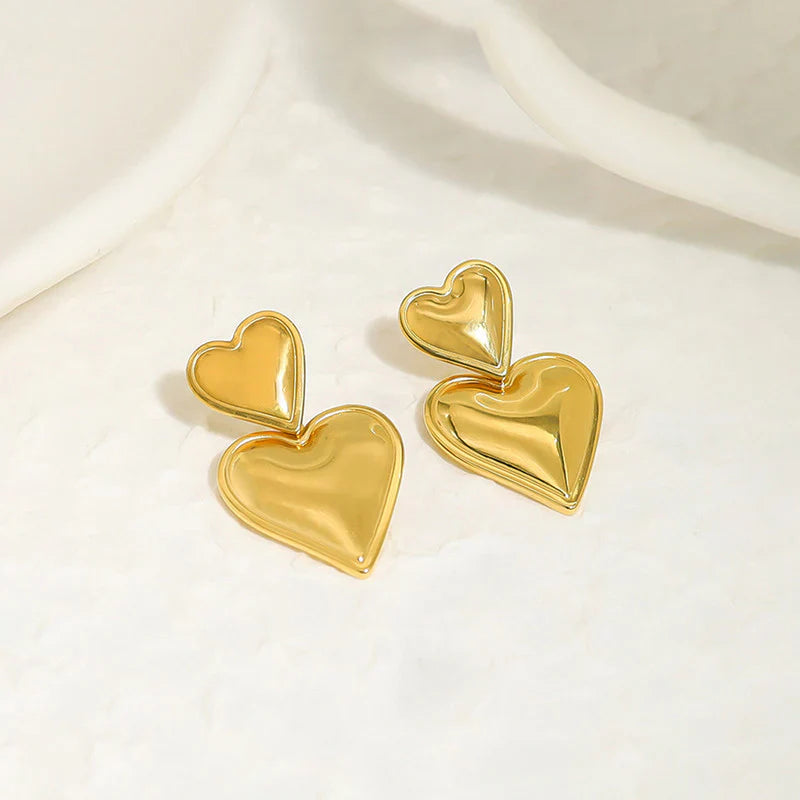 Bold Double-Heart Gold Statement Earring