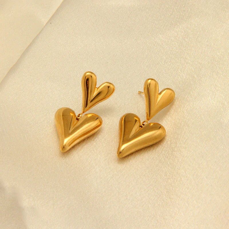 Sleek Gold Elongated Heart Drop Earring