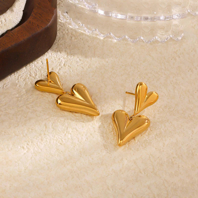 Sleek Gold Elongated Heart Drop Earring