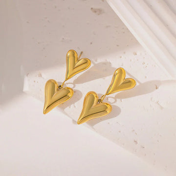 Sleek Gold Elongated Heart Drop Earring