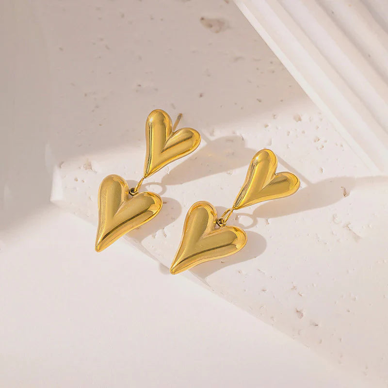 Sleek Gold Elongated Heart Drop Earring