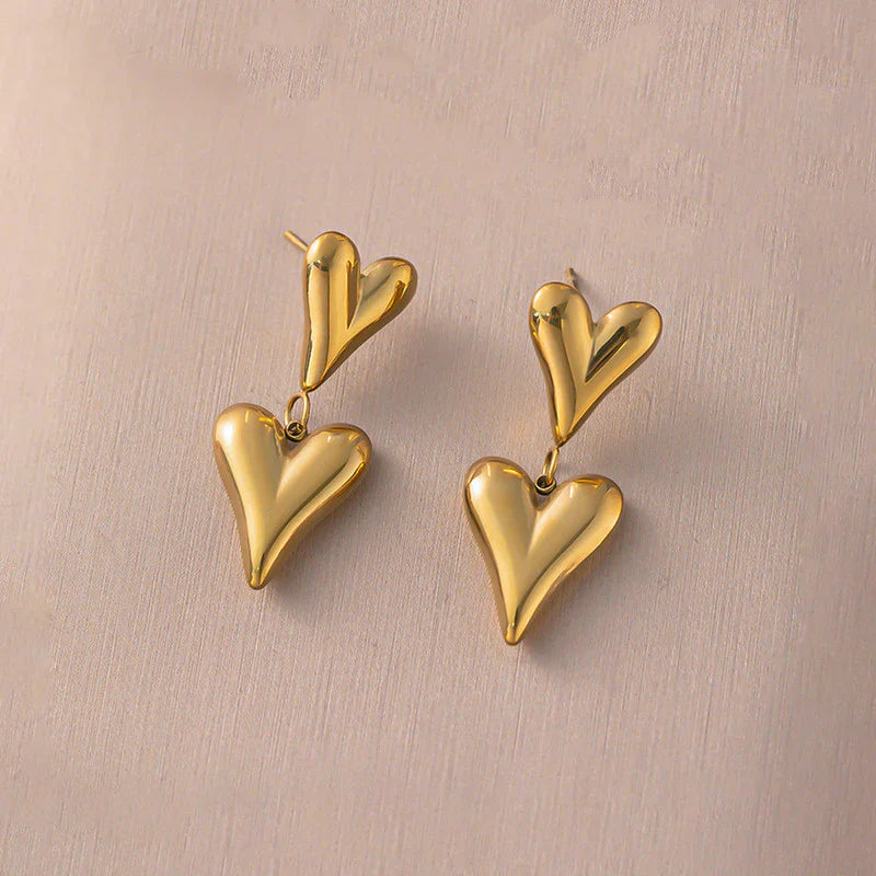 Sleek Gold Elongated Heart Drop Earring