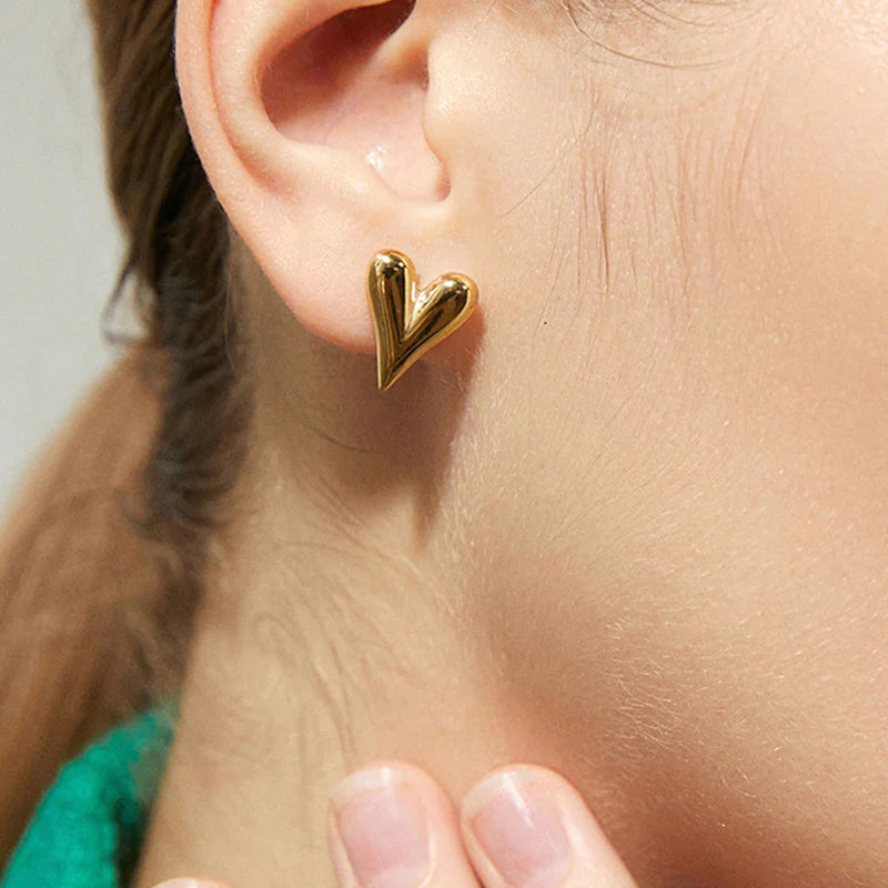 Gold Heart Stud Earring