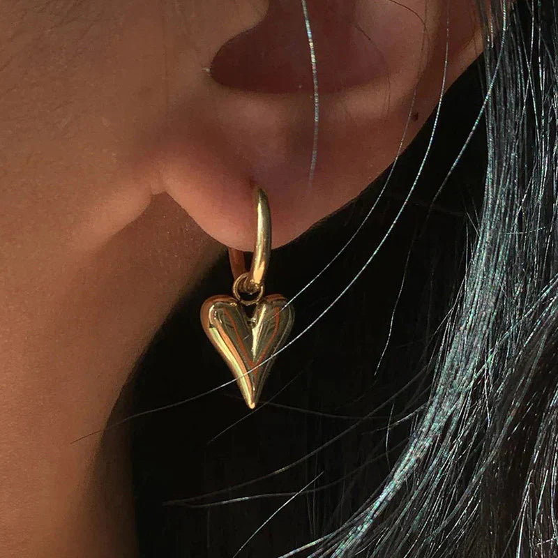 Chic Gold Heart Charm Hoop Earring
