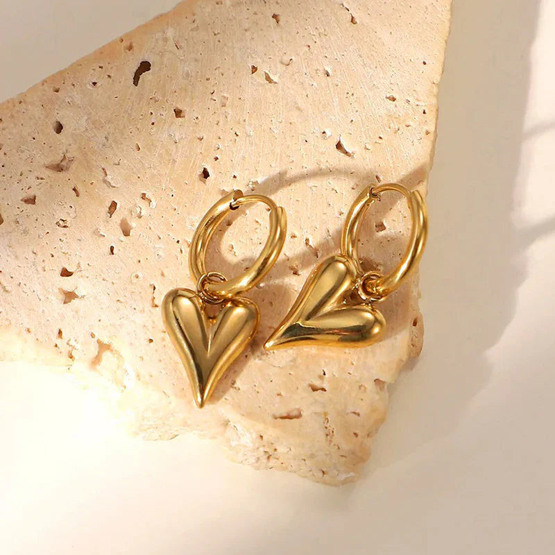 Chic Gold Heart Charm Hoop Earring