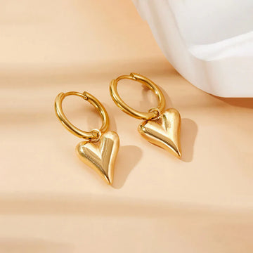 Chic Gold Heart Charm Hoop Earring