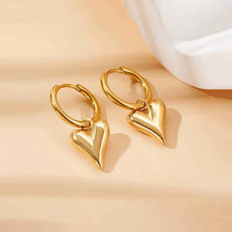 Chic Gold Heart Charm Hoop Earring