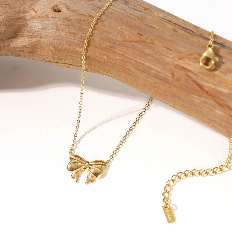 Elegant Gold-Plated Bow Pendant Necklace