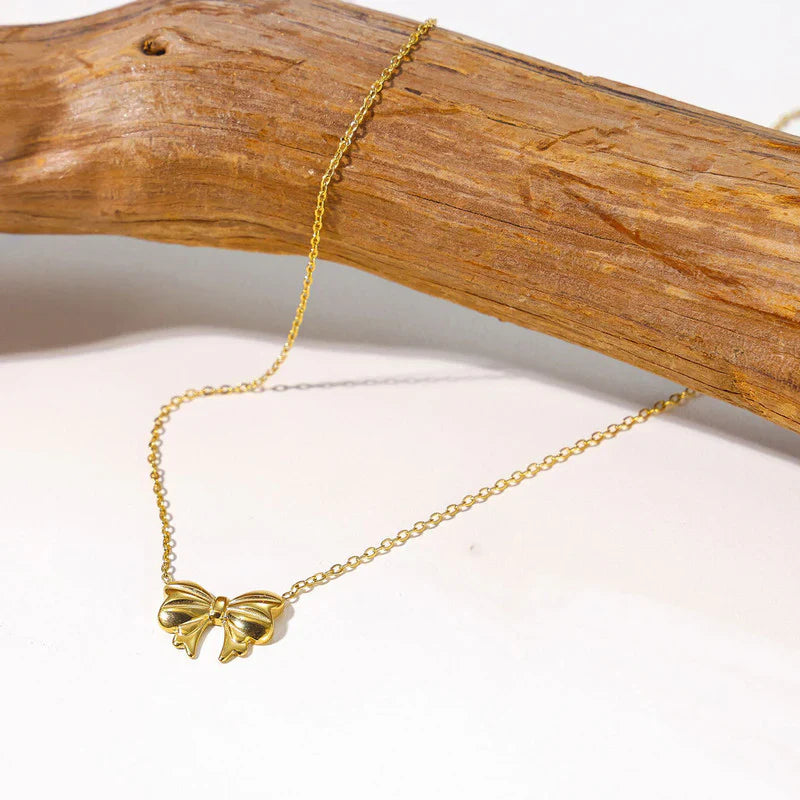 Elegant Gold-Plated Bow Pendant Necklace