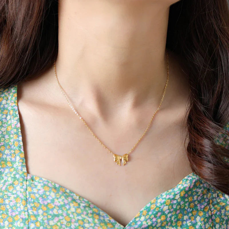 Elegant Gold-Plated Bow Pendant Necklace