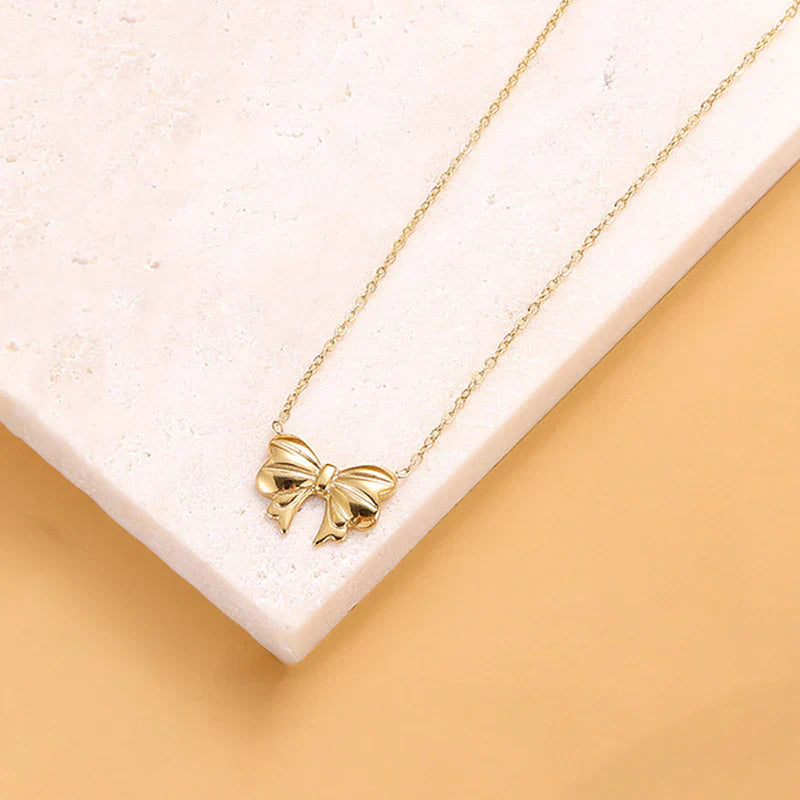 Elegant Gold-Plated Bow Pendant Necklace