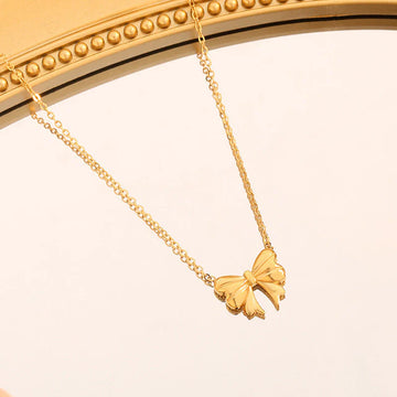 Elegant Gold-Plated Bow Pendant Necklace