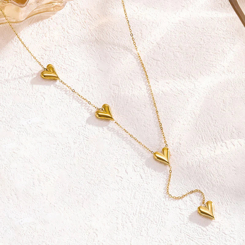 Gold-Plated Multi-Heart Drop Necklace