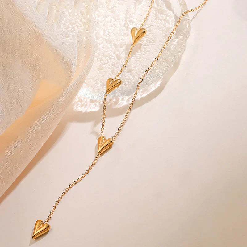 Gold-Plated Multi-Heart Drop Necklace