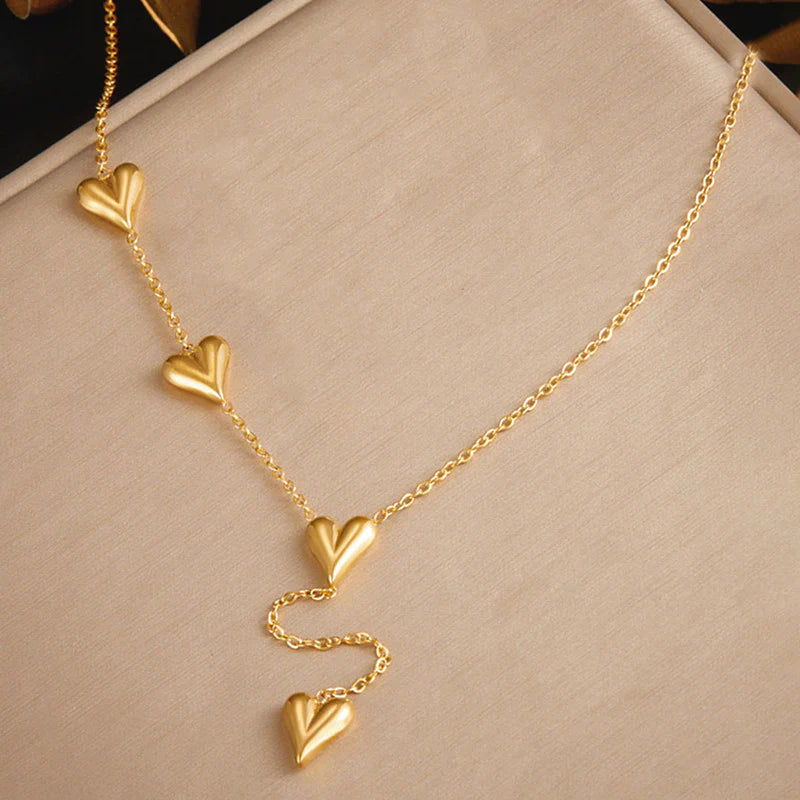 Gold-Plated Multi-Heart Drop Necklace