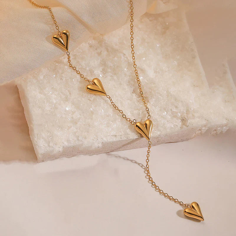 Gold-Plated Multi-Heart Drop Necklace