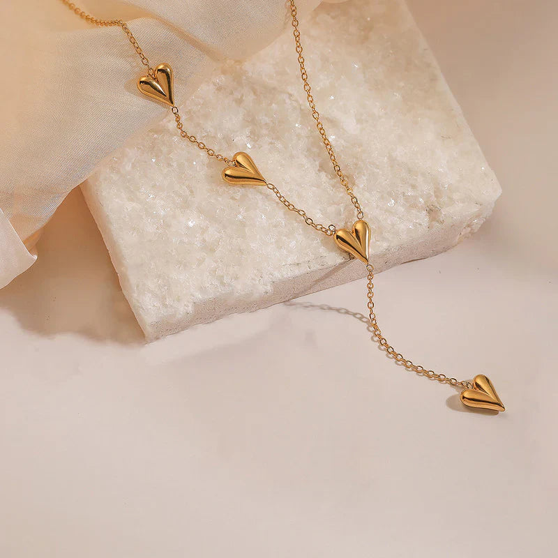 Gold-Plated Multi-Heart Drop Necklace