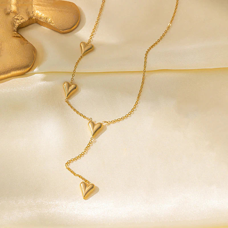 Gold-Plated Multi-Heart Drop Necklace