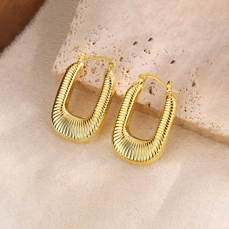 Gold-Plated Textured U-Shaped Hoop Earring
