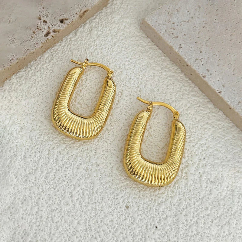 Gold-Plated Textured U-Shaped Hoop Earring