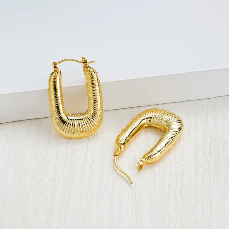 Gold-Plated Textured U-Shaped Hoop Earring