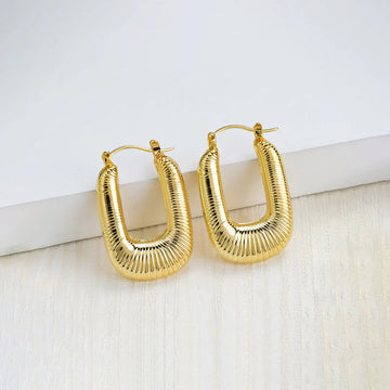 Gold-Plated Textured U-Shaped Hoop Earring