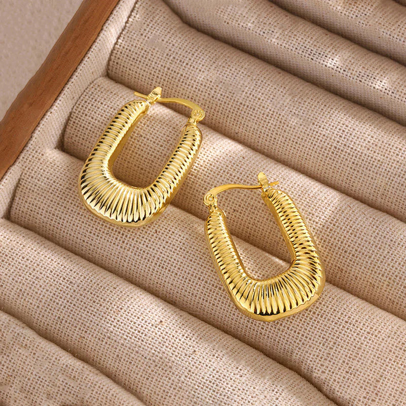 Gold-Plated Textured U-Shaped Hoop Earring