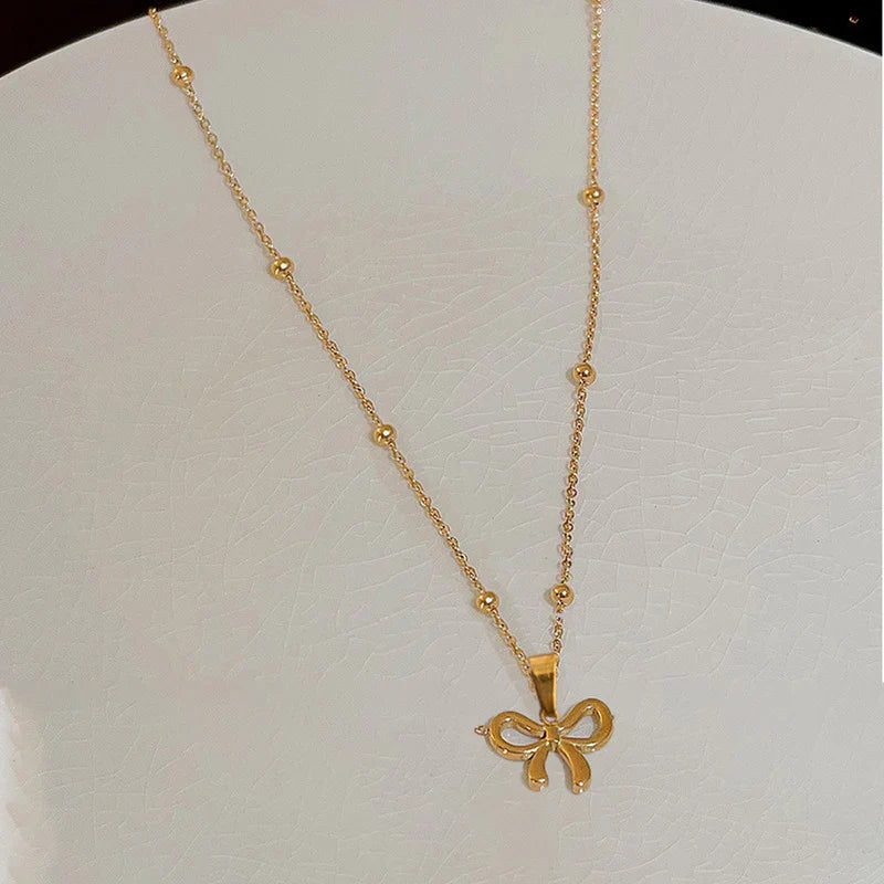 Gold-Plated Bow Pendant Necklace