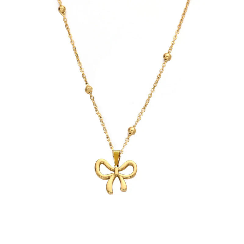 Gold-Plated Bow Pendant Necklace