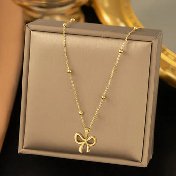 Gold-Plated Bow Pendant Necklace