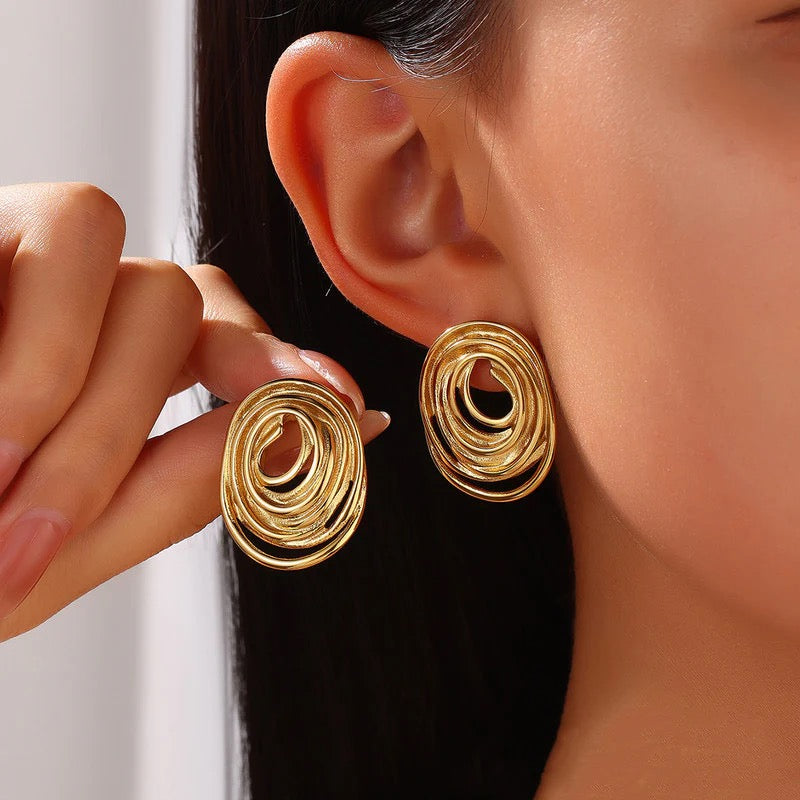 Gold Plated Anti Tarnish Stainless Steel Spiral Stud Earring
