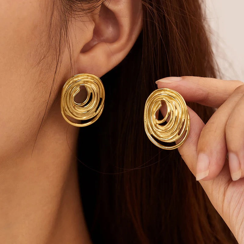 Gold Plated Anti Tarnish Stainless Steel Spiral Stud Earring