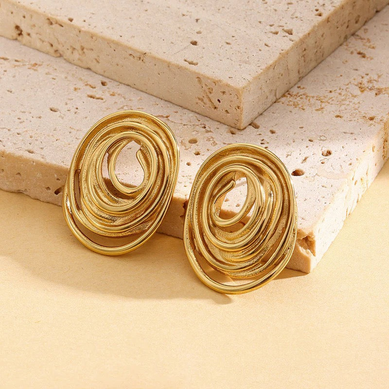 Gold Plated Anti Tarnish Stainless Steel Spiral Stud Earring