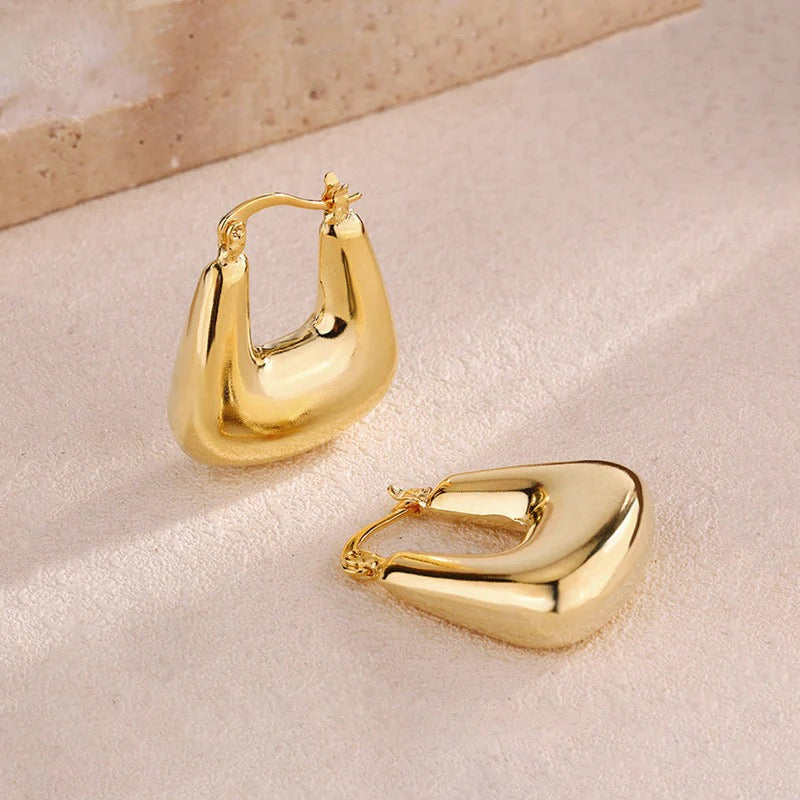 Gold Plated Anti Tarnish Chunky Geometric Statement Hoop Earring