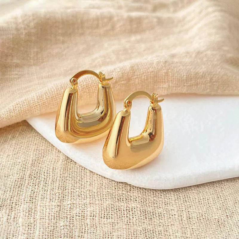 Gold Plated Anti Tarnish Chunky Geometric Statement Hoop Earring