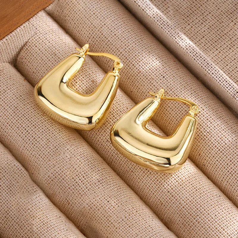 Gold Plated Anti Tarnish Chunky Geometric Statement Hoop Earring