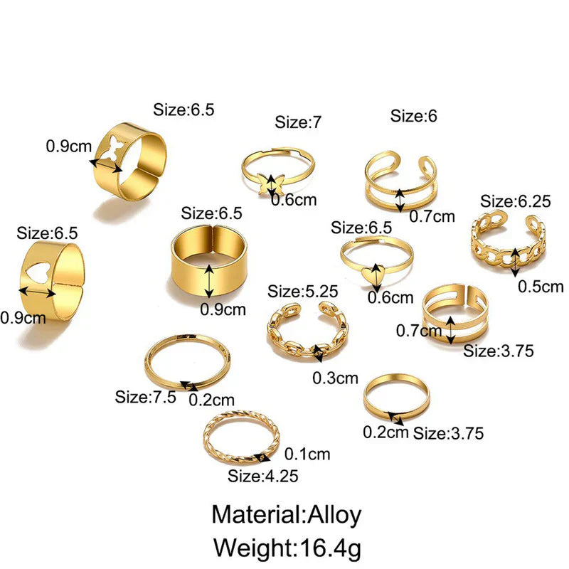 Gold-Tone Adjustable Ring Set (Set of 11)