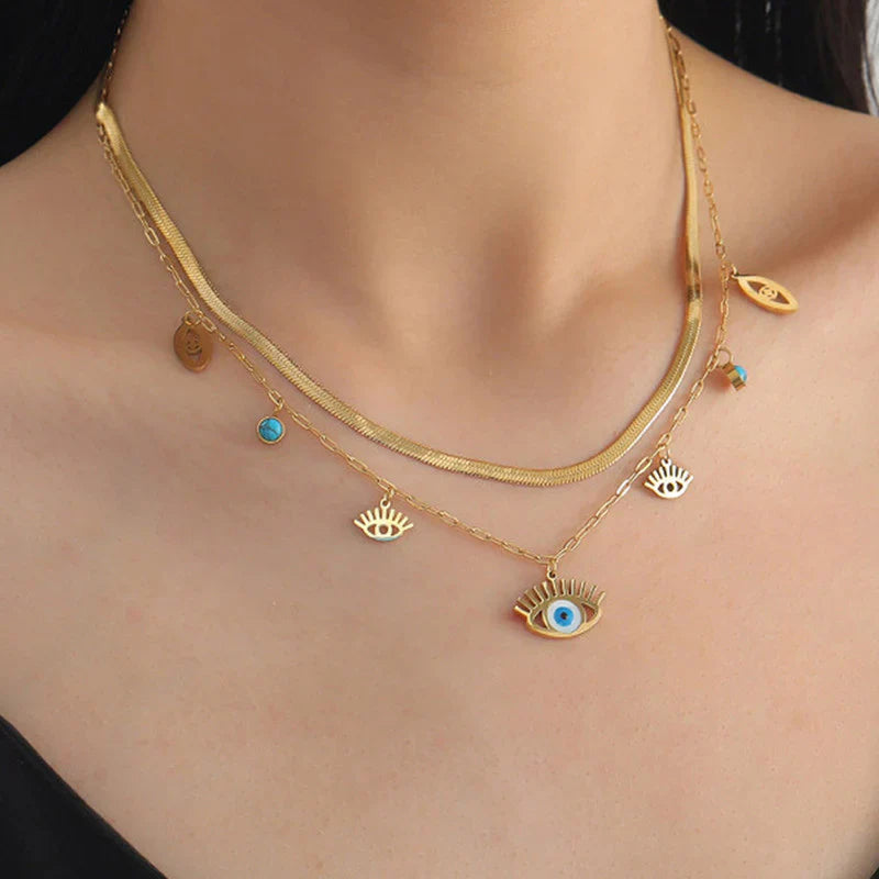 Gold-Plated Anti-Tarnish Dual Strand Evil Eye Necklace
