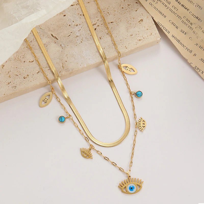 Gold-Plated Anti-Tarnish Dual Strand Evil Eye Necklace