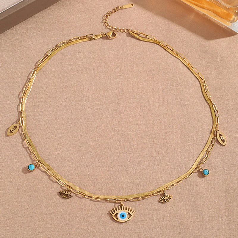 Gold-Plated Anti-Tarnish Dual Strand Evil Eye Necklace