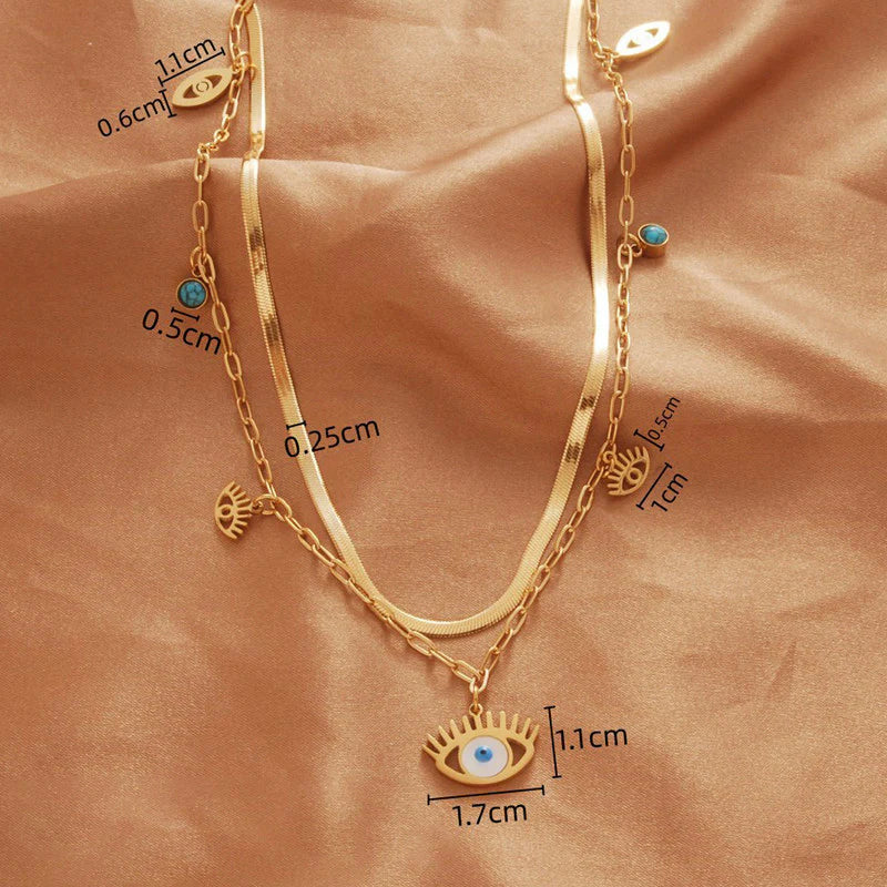 Gold-Plated Anti-Tarnish Dual Strand Evil Eye Necklace