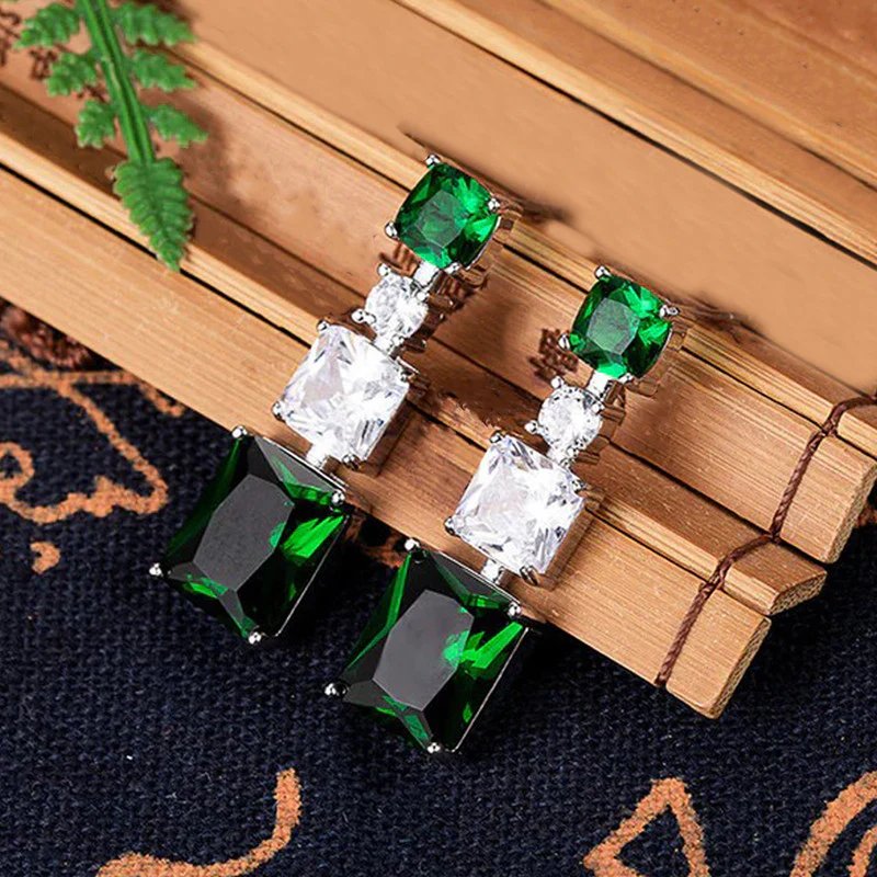 Emerald Elegance Triple Stone Drop Earring