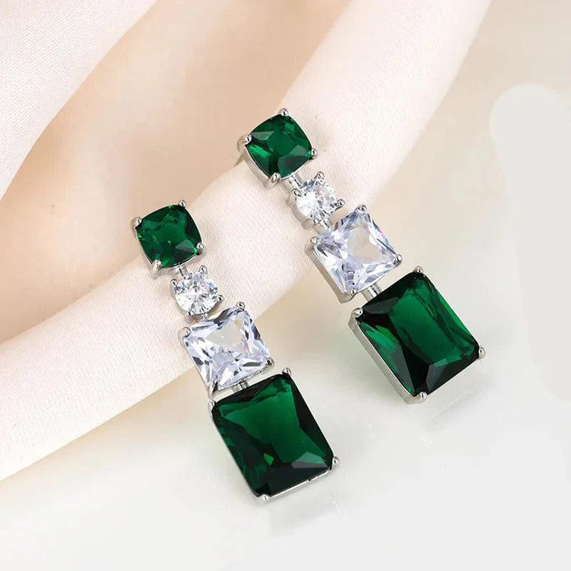 Emerald Elegance Triple Stone Drop Earring