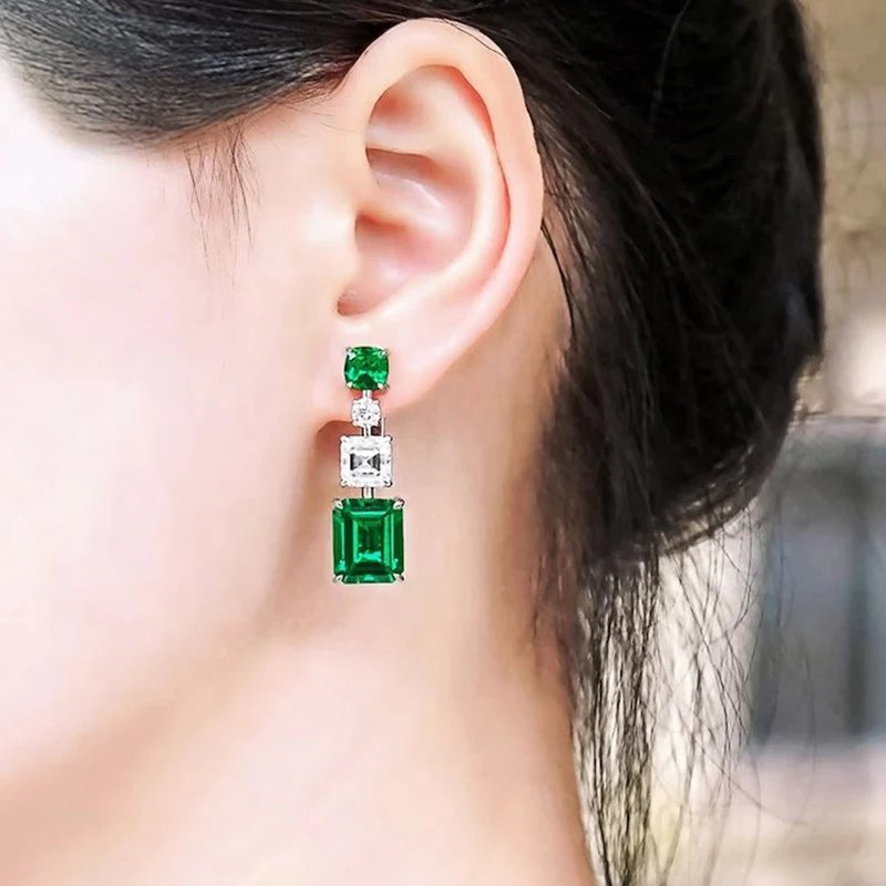 Emerald Elegance Triple Stone Drop Earring