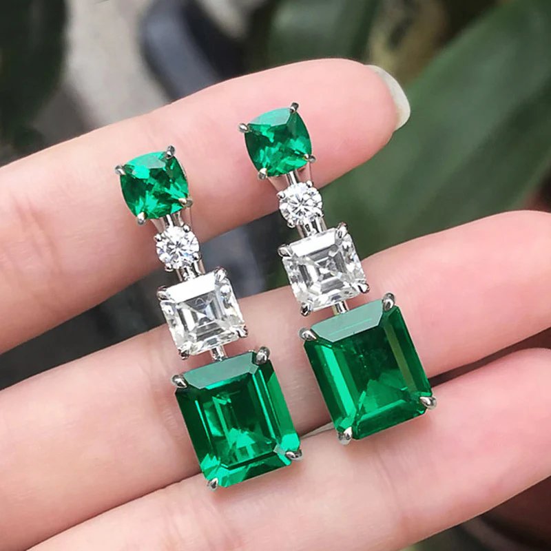 Emerald Elegance Triple Stone Drop Earring