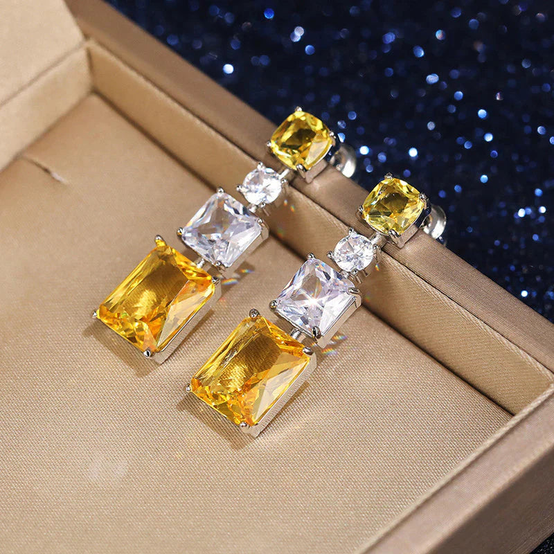 Golden Radiance Triple Stone Drop Earring