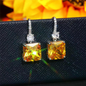 Golden Citrine Square Drop Earring